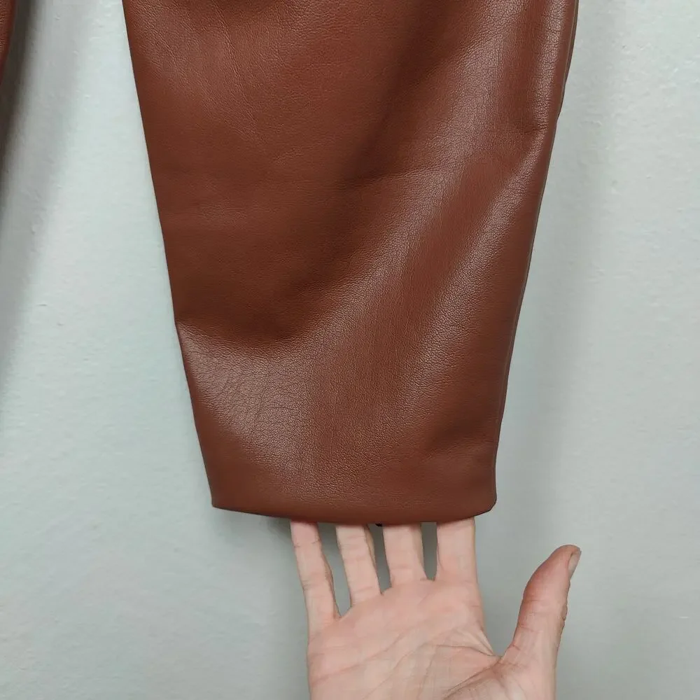 Aritzia Babaton Faux Leather Pants Womens 2‎ Brown Pleated High Rise Straight